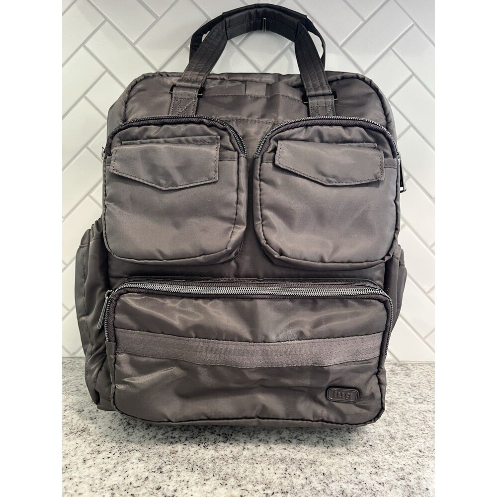 Lug Jumper Backpack Gray Multi Pocket Travel Carryall Bag Polyester